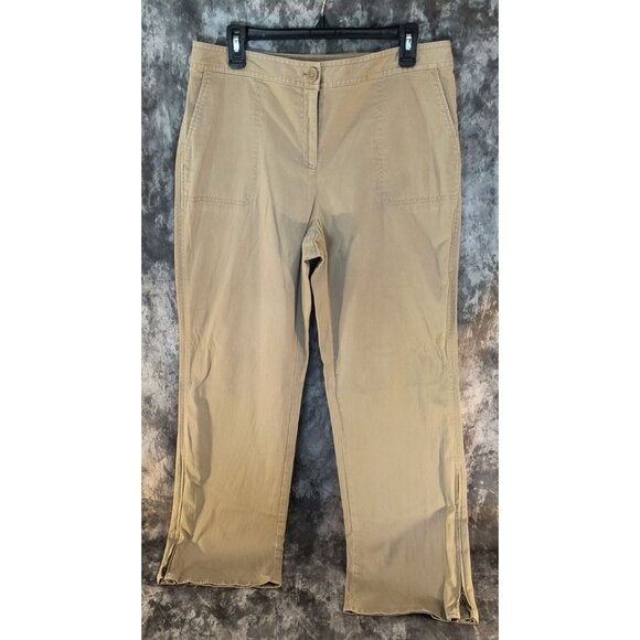 J Jill Womens Khaki Stretch Zip-Leg Pants Size 12 With Button Closure - Picture 1 of 6